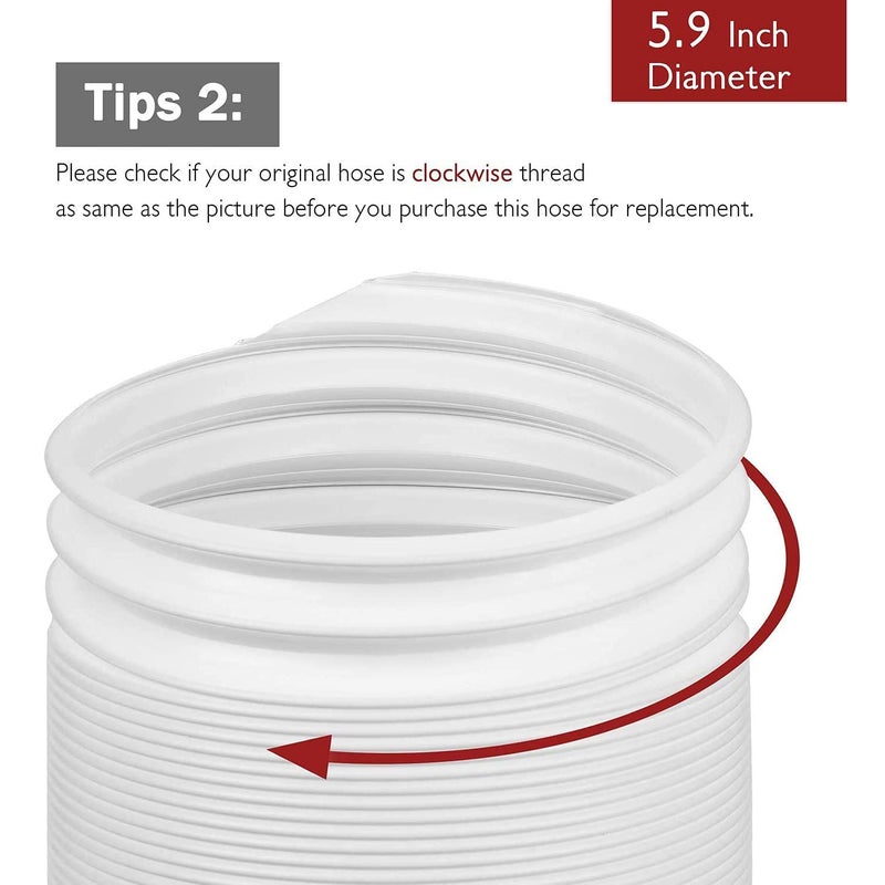TURBRO Portable Air Conditioner Universal Exhaust Hose - 5.9 Inch Diameter, 78 Inch Length, Clockwise Thread - Image 2